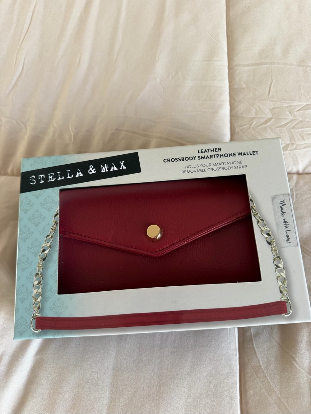 Stella & Max Red Leather Crossbody Smartphone Wallet with Gold Snap